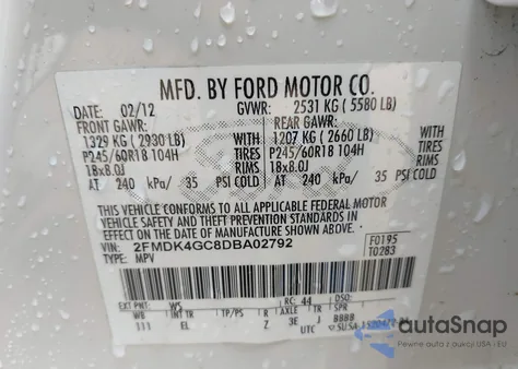 2013 Ford Edge Se from USA, damaged, VIN 2FMDK4GC8DBA02792